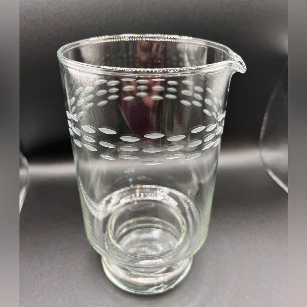Vintage Princess House Etched Clear Glass Mid-Century Modern Martini Pitcher EUC